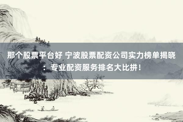那个股票平台好 宁波股票配资公司实力榜单揭晓：专业配资服务排名大比拼！