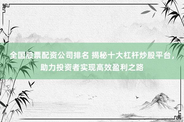 全国股票配资公司排名 揭秘十大杠杆炒股平台，助力投资者实现高效盈利之路