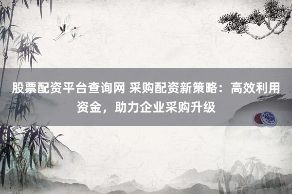股票配资平台查询网 采购配资新策略：高效利用资金，助力企业采购升级
