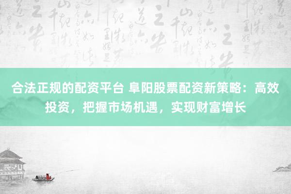 合法正规的配资平台 阜阳股票配资新策略：高效投资，把握市场机遇，实现财富增长