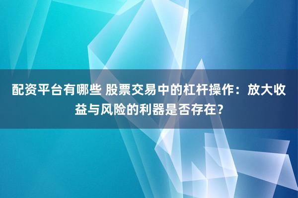 配资平台有哪些 股票交易中的杠杆操作：放大收益与风险的利器是否存在？