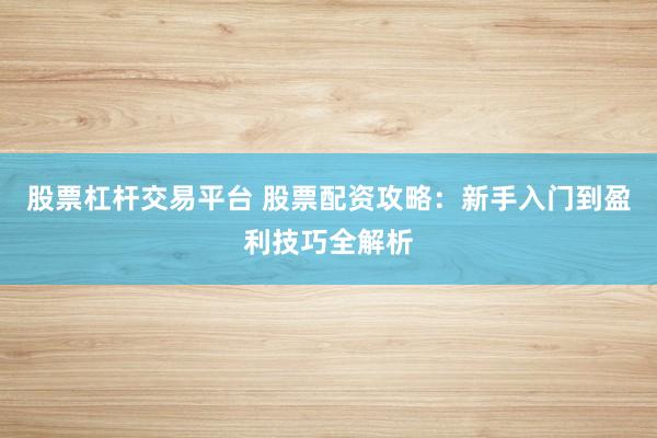 股票杠杆交易平台 股票配资攻略：新手入门到盈利技巧全解析
