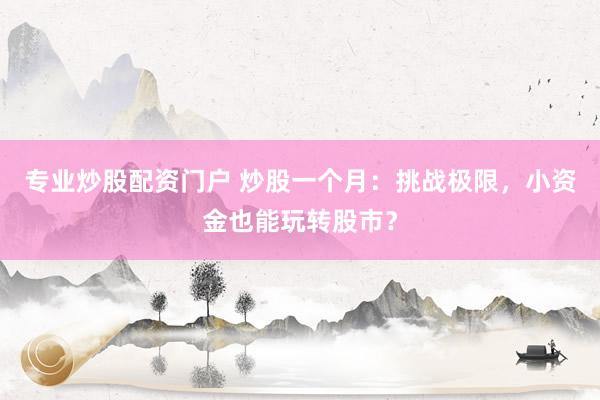 专业炒股配资门户 炒股一个月：挑战极限，小资金也能玩转股市？