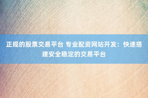 正规的股票交易平台 专业配资网站开发：快速搭建安全稳定的交易平台