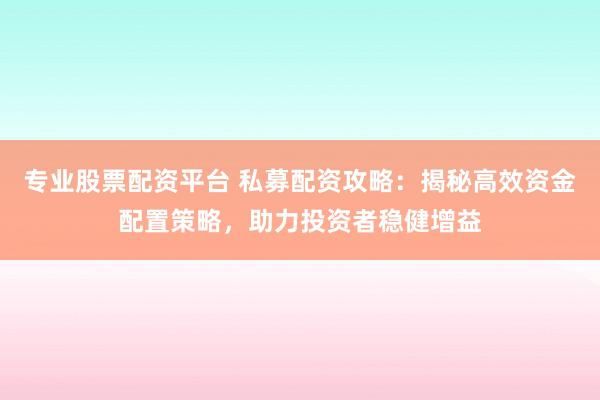 专业股票配资平台 私募配资攻略：揭秘高效资金配置策略，助力投资者稳健增益