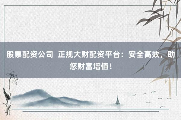 股票配资公司  正规大财配资平台：安全高效，助您财富增值！