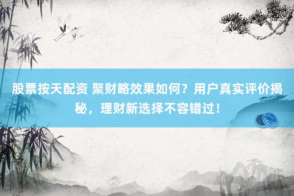 股票按天配资 聚财略效果如何?用户真实评价揭秘,理财新选择不容错过!