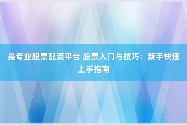 最专业股票配资平台 股票入门与技巧：新手快速上手指南