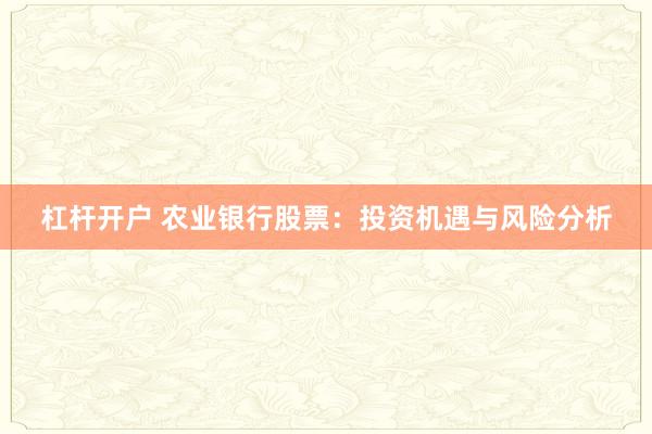 杠杆开户 农业银行股票：投资机遇与风险分析