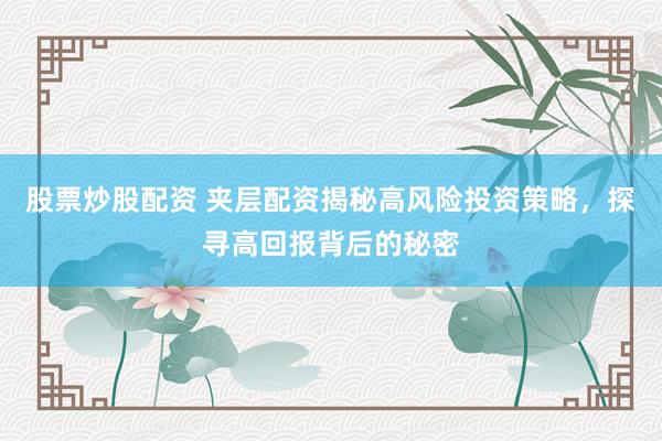 股票炒股配资 夹层配资揭秘高风险投资策略，探寻高回报背后的秘密