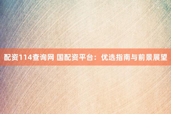 配资114查询网 国配资平台：优选指南与前景展望